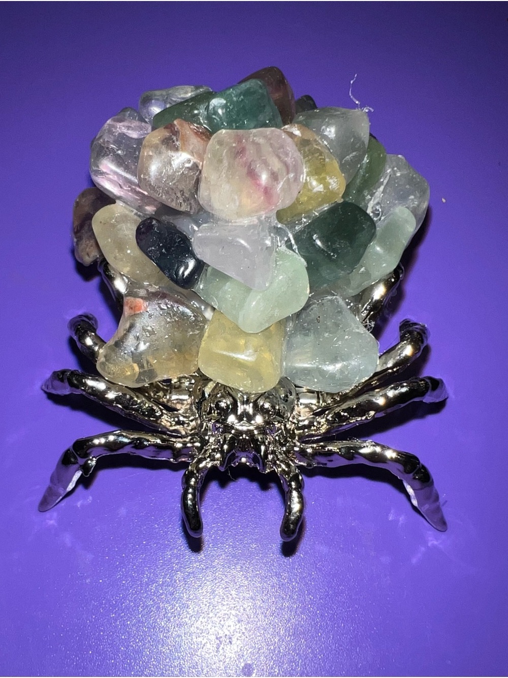 Decorative Crystal Cluster Spider Accent - Genuine Rainbow Fluorite